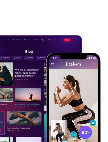 FitAtom biomechanics SaaS platform – redesigned UX/UI for fitness motion capture dashboard on mobile and desktop.